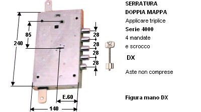 SERRATURA CERUTTI BLINDATA DOPPIA MAPPA ART.4000 A 4 CATENACCI